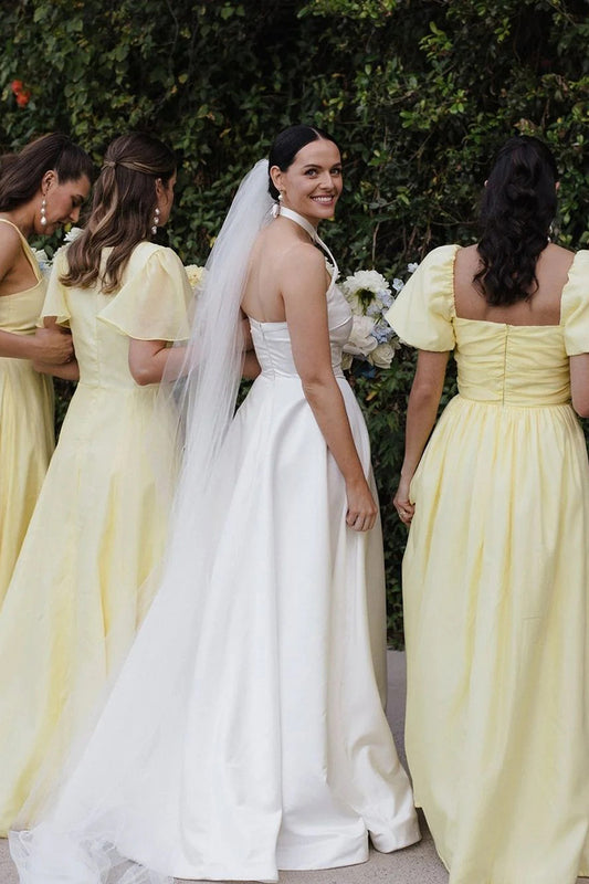 Stunning Mismatched A-line Daffodil Long Satin Bridesmaid Dresses