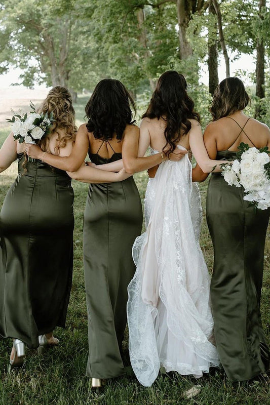 Hunter Green Cowl Neck Sheath Sleeveless Satin Bridesmaid Dresses