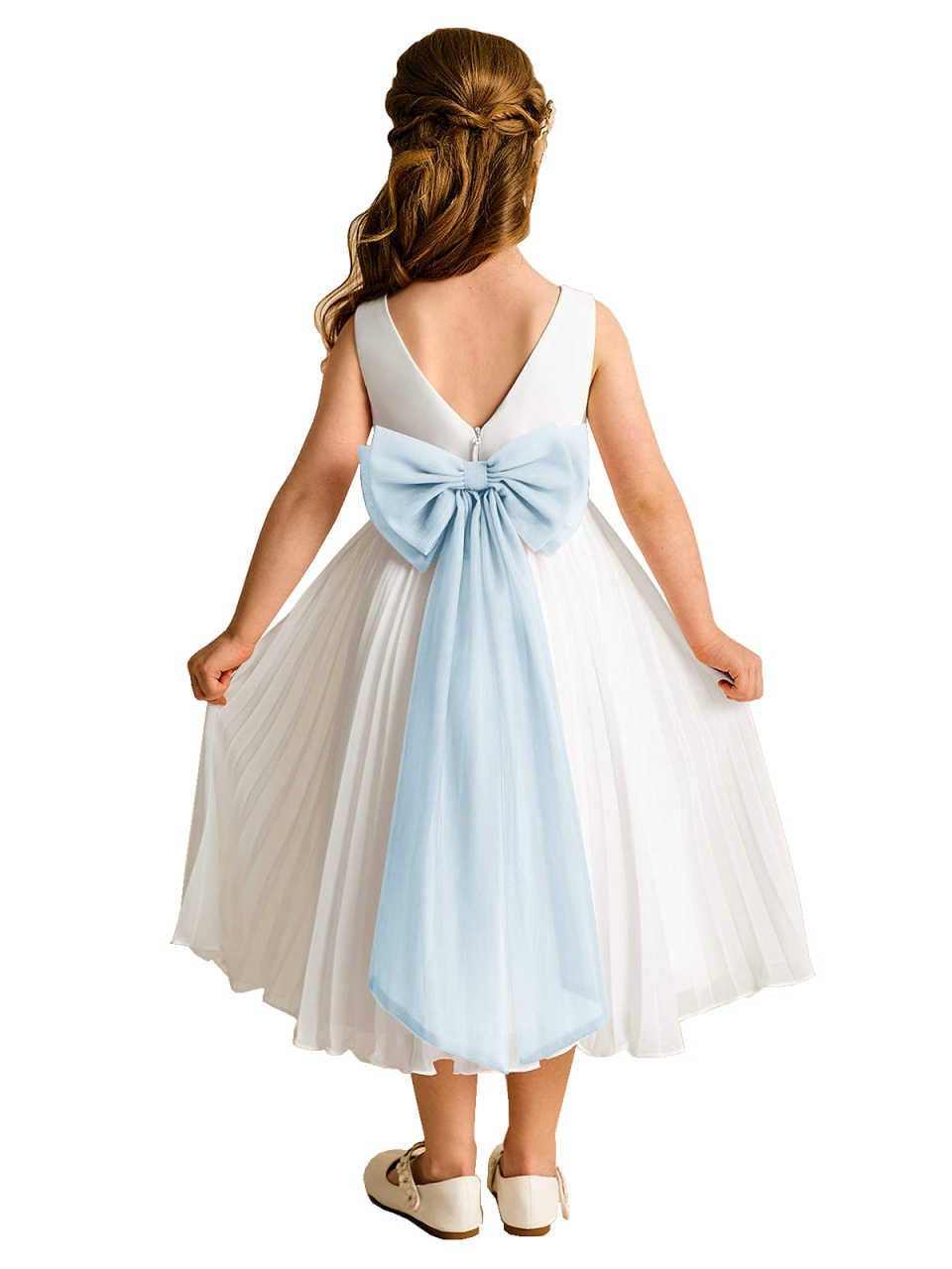 Elegant A-Line Pleated Chiffon Flower Girl Dress with Big Bow Sash