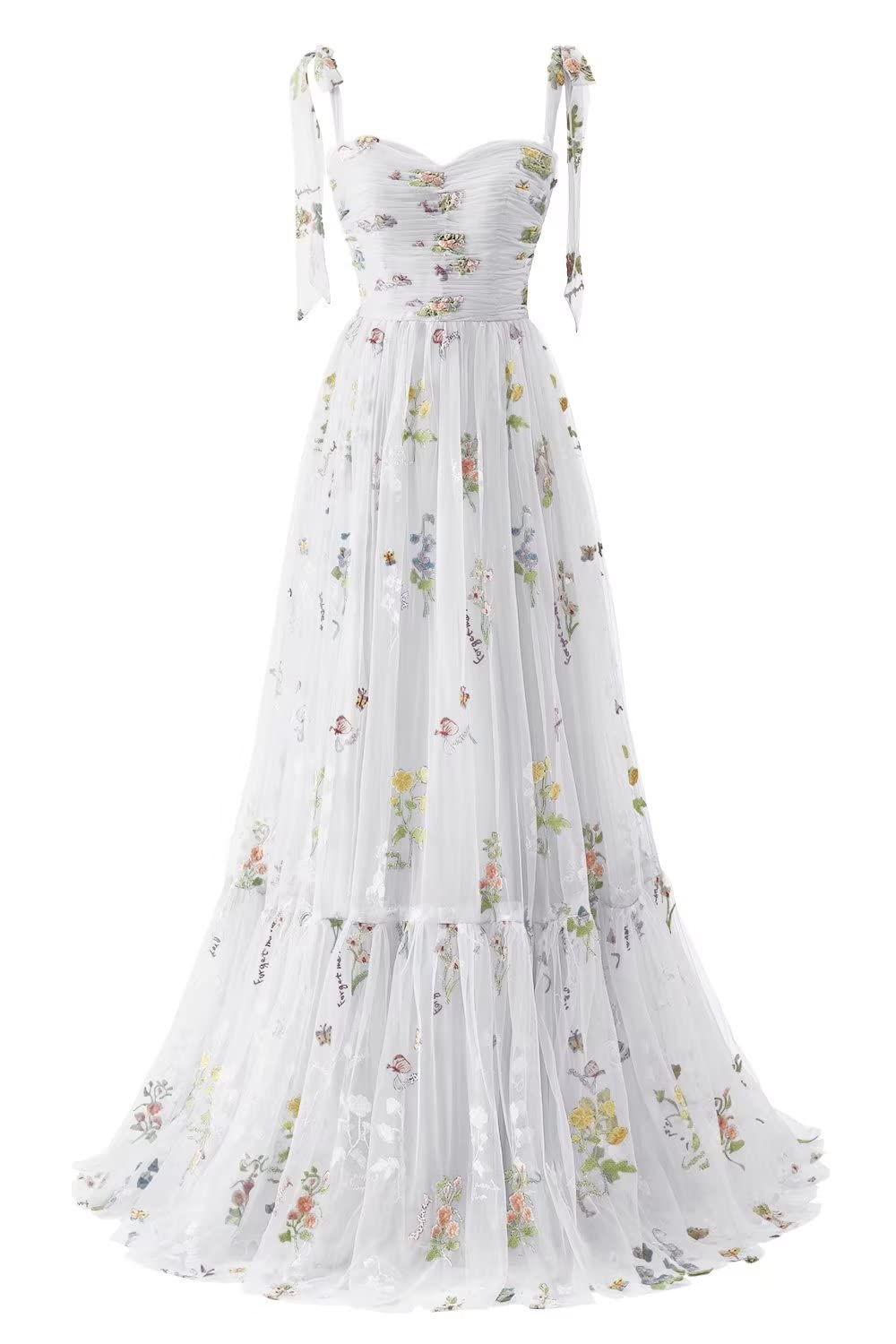 Black Floral Embroidery Tulle Flower Girl Dress with Tie Straps