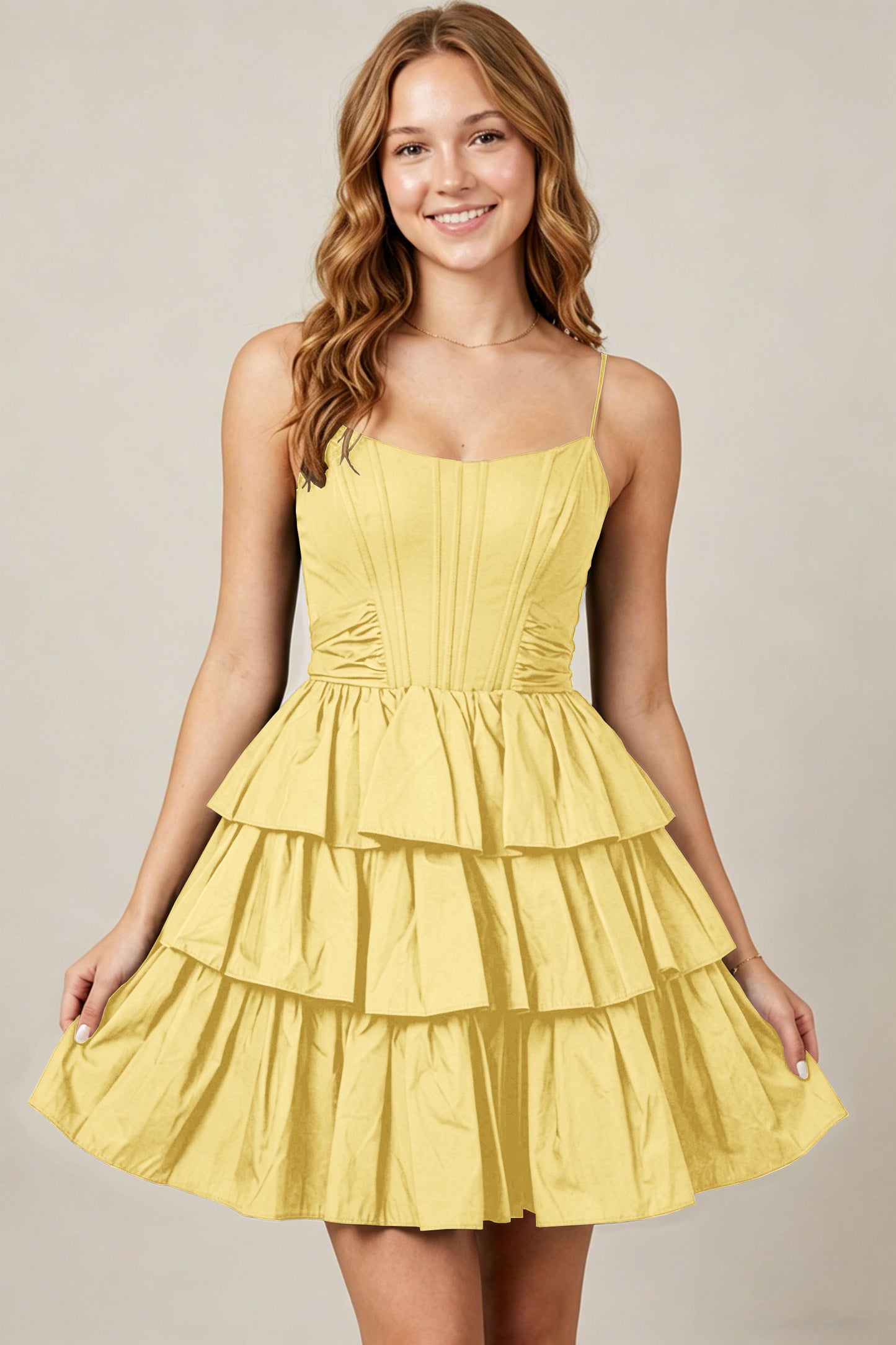 Spaghetti Straps Black Taffeta Tiered Mini Homecoming Dresses