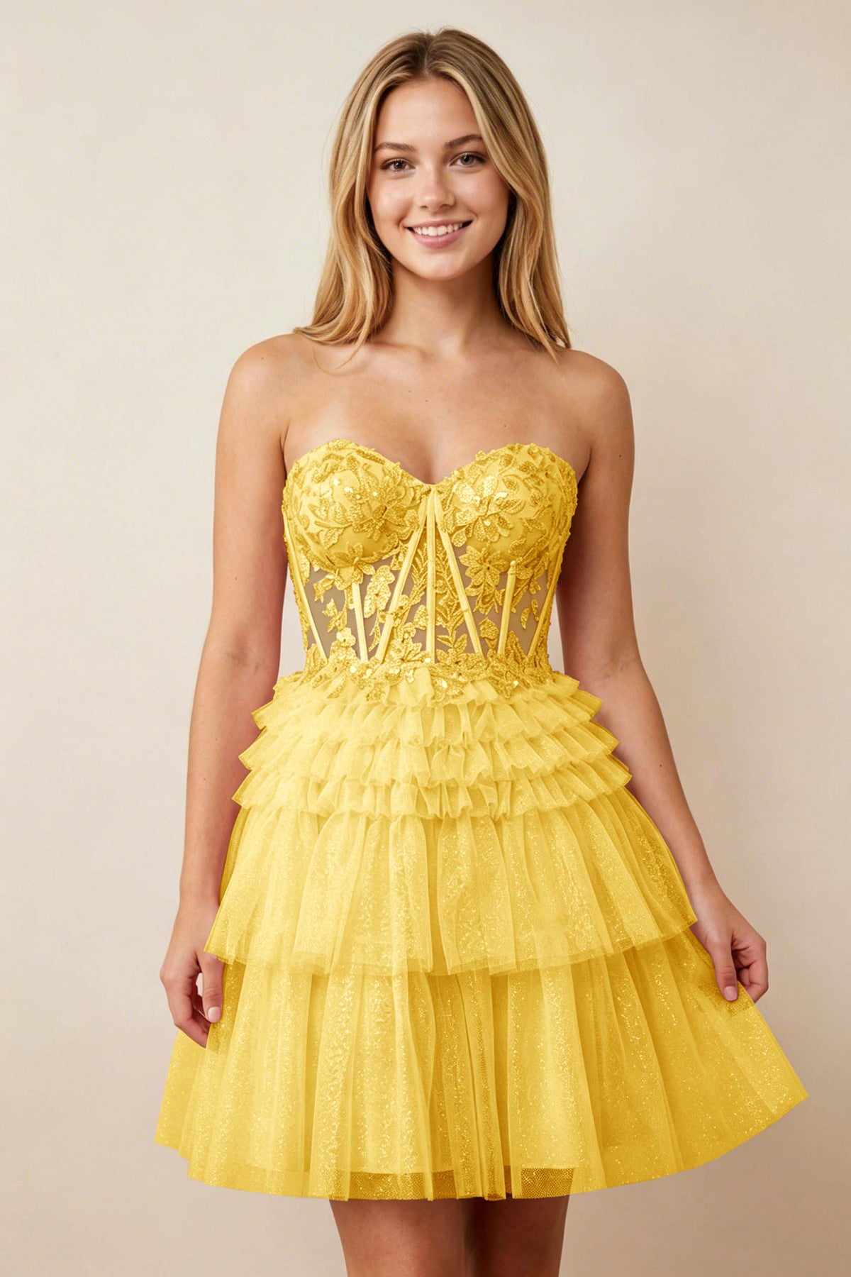 Strapless Misty Rose Lace Illusion Corset Glitter Tulle Homecoming Dresses
