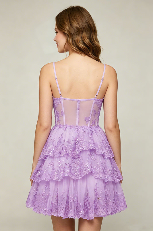 Lavender Sequin Layered Tiered Short Tulle Homecoming Dresses