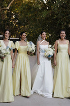 Stunning Mismatched A-line Daffodil Long Satin Bridesmaid Dresses