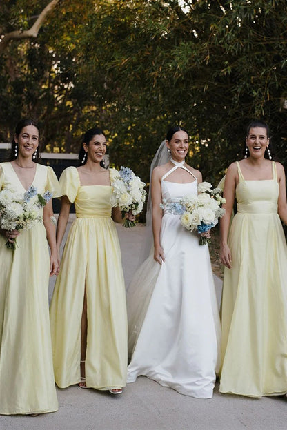 Stunning Mismatched A-line Daffodil Long Satin Bridesmaid Dresses