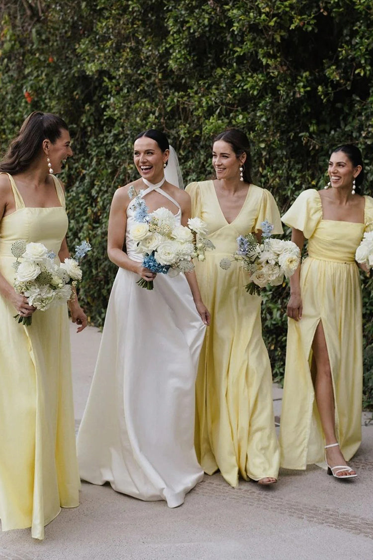 Stunning Mismatched A-line Daffodil Long Satin Bridesmaid Dresses