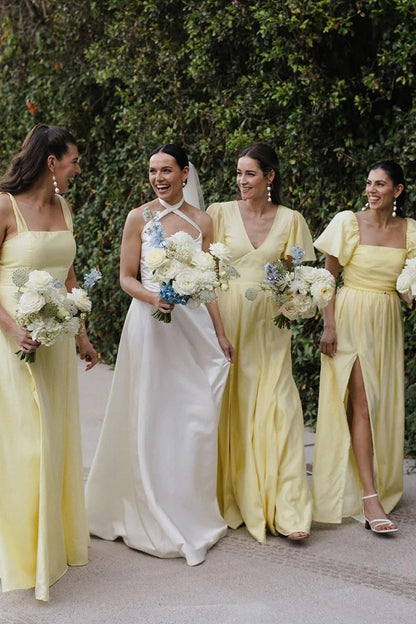 Stunning Mismatched A-line Daffodil Long Satin Bridesmaid Dresses