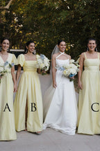 Stunning Mismatched A-line Daffodil Long Satin Bridesmaid Dresses