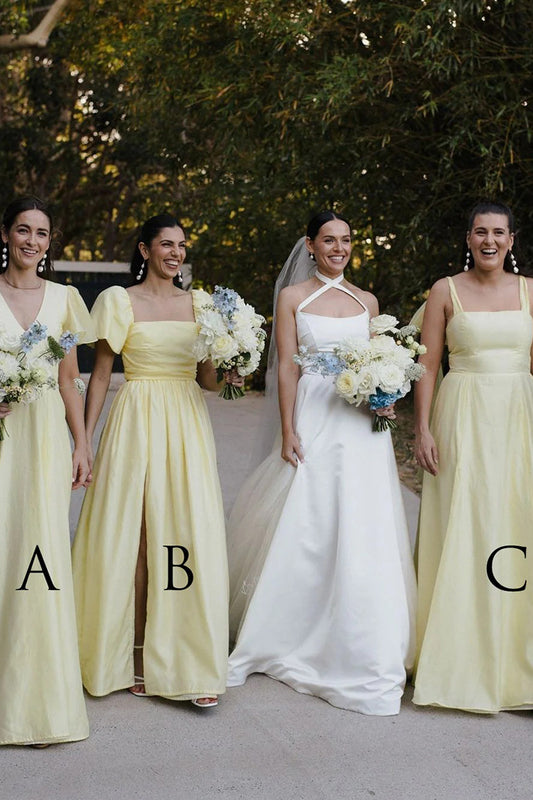 Stunning Mismatched A-line Daffodil Long Satin Bridesmaid Dresses