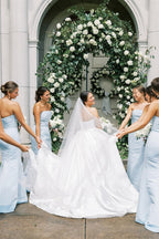 Strapless Light Blue Long Pleated Satin Mermaid Bridesmaid Dresses