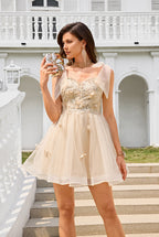Champagne Organza A-Line Homecoming Dresses with Bow Tie