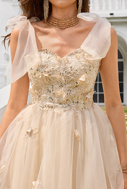 Champagne Organza A-Line Homecoming Dresses with Bow Tie