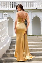 Sweetheart Neckline Dark Gold Satin Mermaid Prom Dresses
