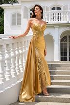 Sweetheart Neckline Dark Gold Satin Mermaid Prom Dresses
