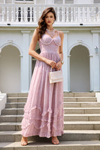 Sweetheart Neckline Pink Chiffon A-Line Prom Dresses With Slit