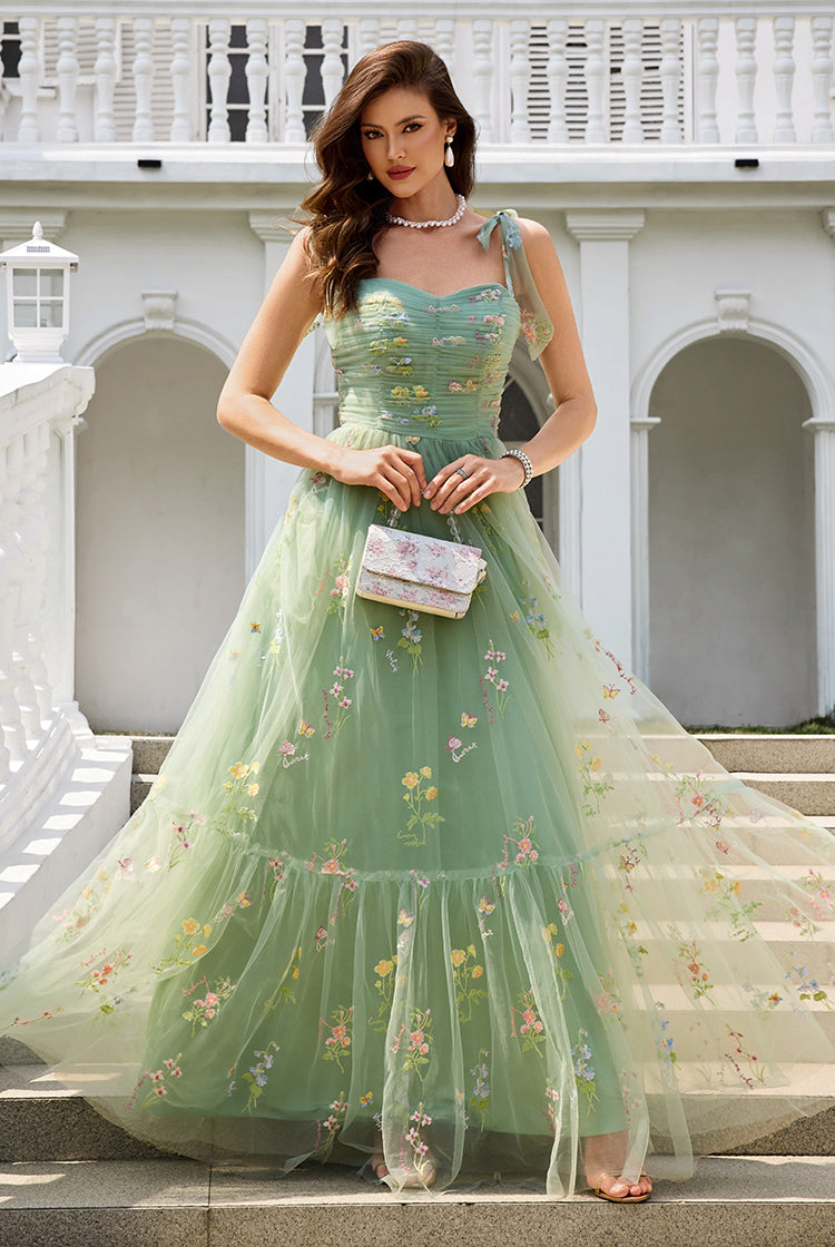 Sage Green Sweetheart Neckline Tulle A-Line Prom Dresses