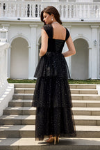 Sweetheart Neckline Black Tulle A-Line Sleeveless Prom Dresses