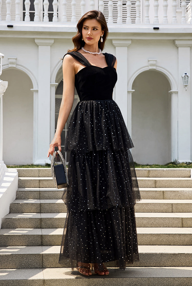 long sleeveless prom dress Sweetheart Neckline Black Tulle A-Line Sleeveless Prom Dresses – galaprom