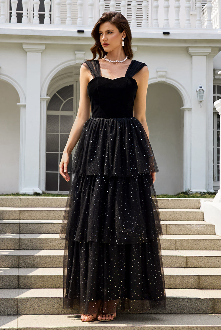 Sweetheart Neckline Black Tulle A-Line Sleeveless Prom Dresses