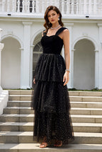 Sweetheart Neckline Black Tulle A-Line Sleeveless Prom Dresses