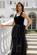Sweetheart Neckline Black Tulle A-Line Sleeveless Prom Dresses
