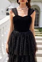 Sweetheart Neckline Black Tulle A-Line Sleeveless Prom Dresses