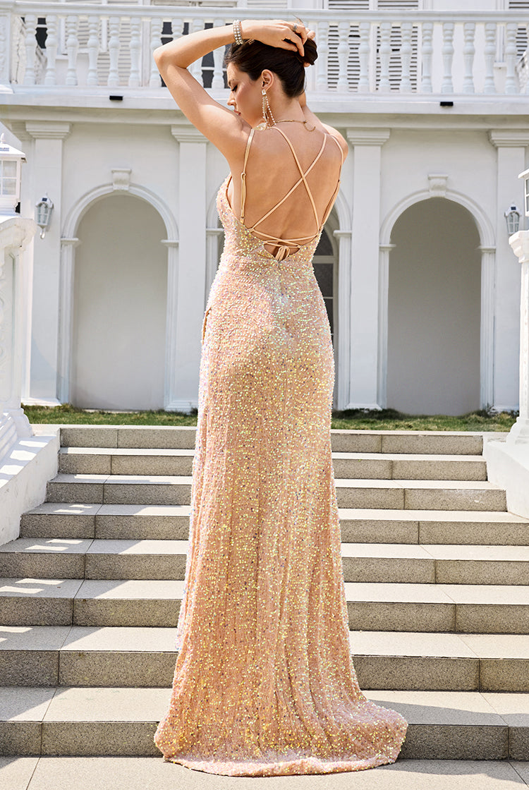 Light Champagne Sweetheart Velvet Sequin Mermaid Prom Dresses – galaprom Light Champagne Sweetheart Velvet Sequin Mermaid Prom Dresses – galaprom