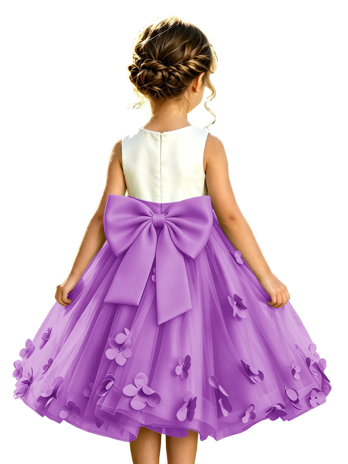 Sage Green Tulle A-Line Flower Girl Dress with Floral Appliques & Big Back Bow