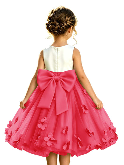 Sage Green Tulle A-Line Flower Girl Dress with Floral Appliques & Big Back Bow