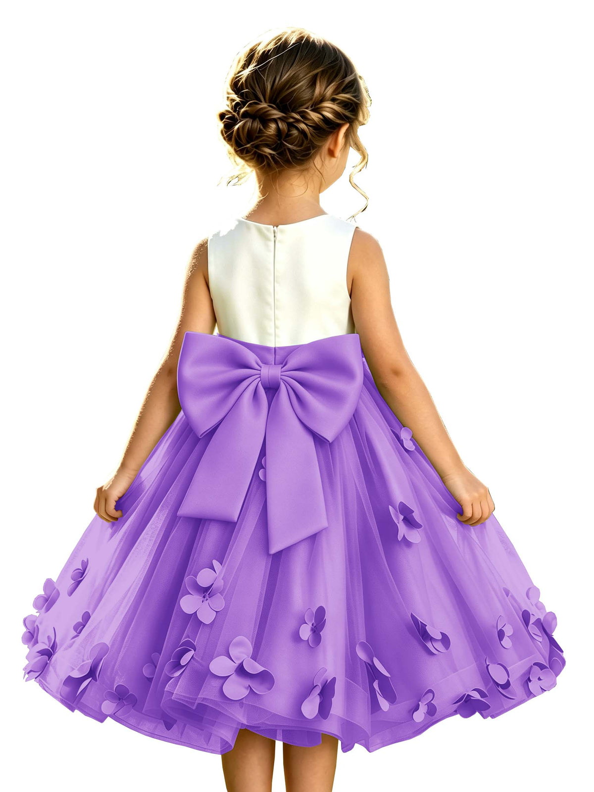 Sage Green Tulle A-Line Flower Girl Dress with Floral Appliques & Big Back Bow