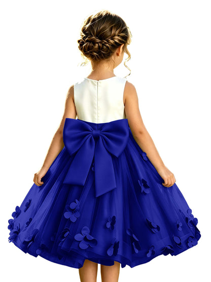 Sage Green Tulle A-Line Flower Girl Dress with Floral Appliques & Big Back Bow