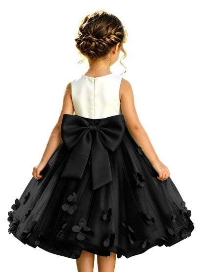 Sage Green Tulle A-Line Flower Girl Dress with Floral Appliques & Big Back Bow