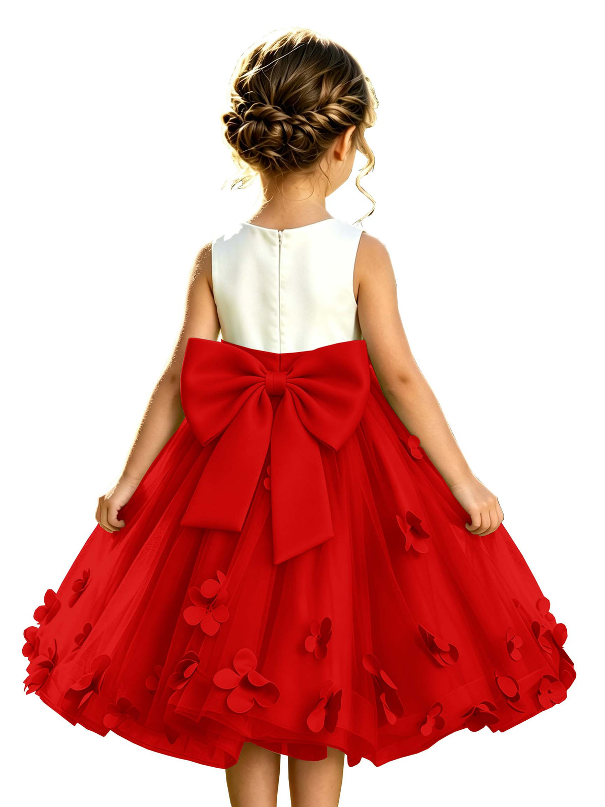 Sage Green Tulle A-Line Flower Girl Dress with Floral Appliques & Big Back Bow