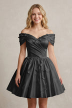 A Line Off Shoulder Ivory Satin Short Homecoming Dresses