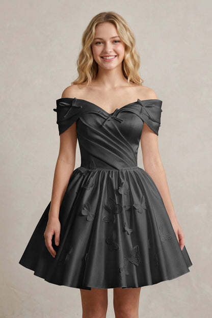 A Line Off Shoulder Ivory Satin Short Homecoming Dresses