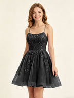 A Line Sequins Lilac Tulle Homecoming Dresses with Appliques
