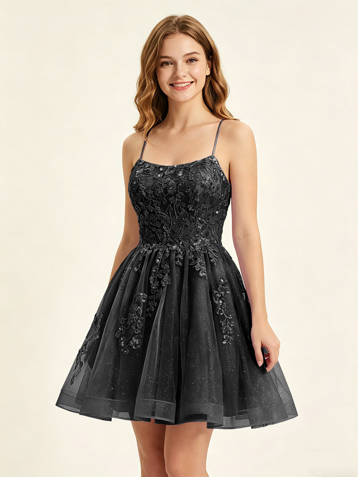 A Line Sequins Lilac Tulle Homecoming Dresses with Appliques