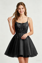 A Line Spaghetti Straps Pink Tulle Homecoming Dresses With Sequins