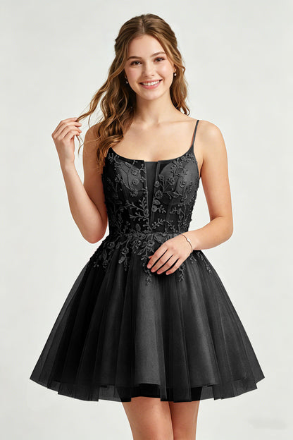 A Line Spaghetti Straps Pink Tulle Homecoming Dresses With Sequins