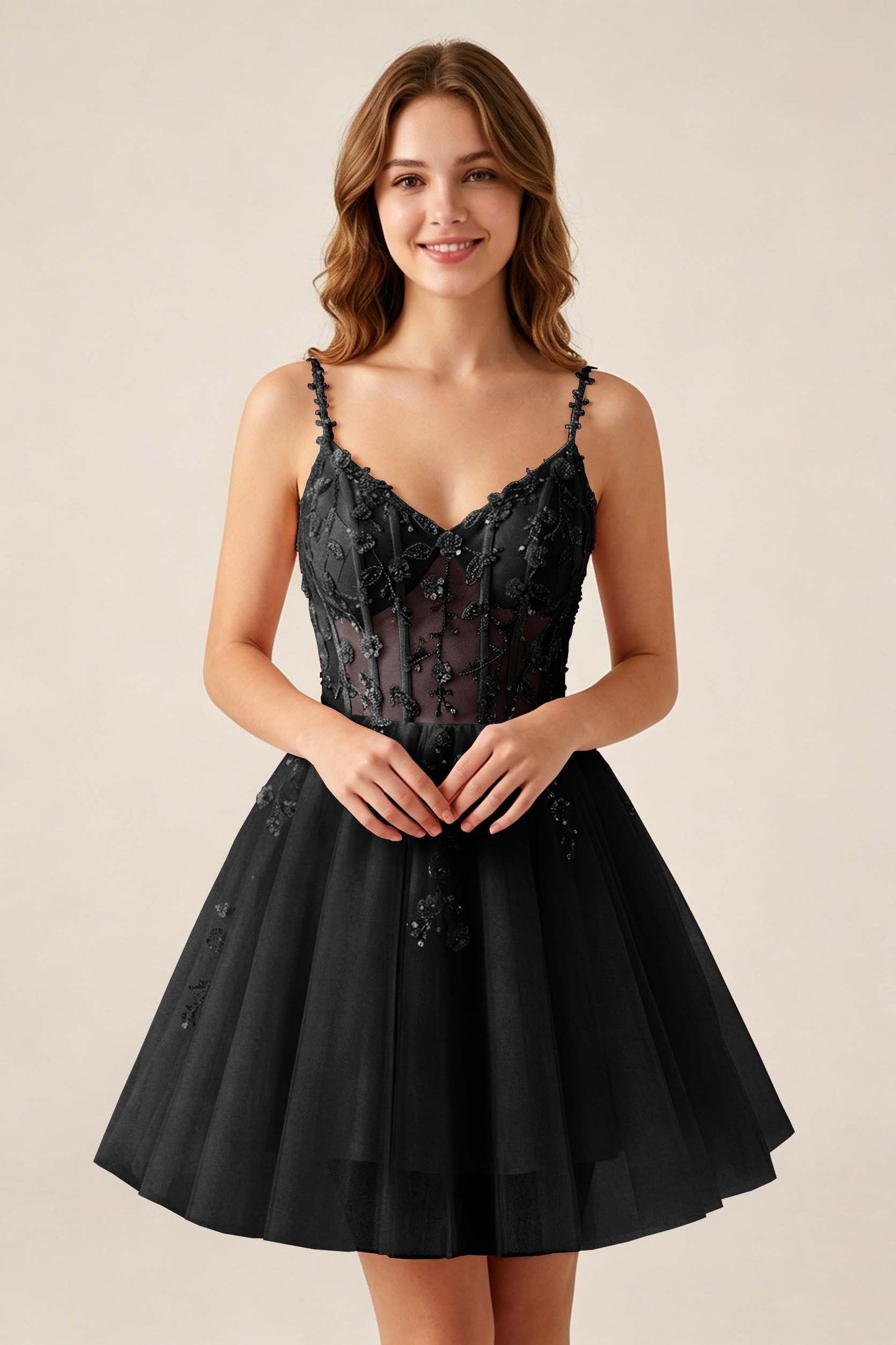 Blush Pink Sequin Corset Sleeveless Short Tulle Homecoming Dresses
