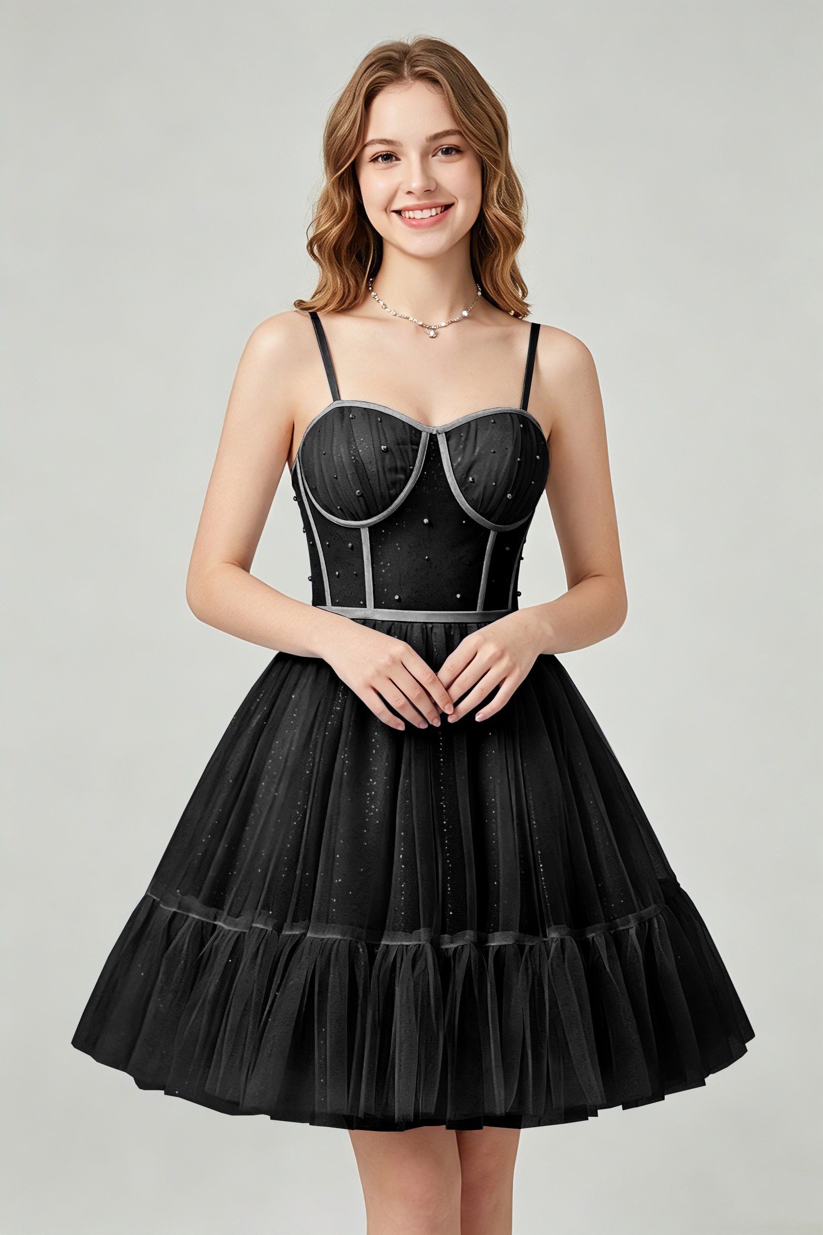 Sweetheart Neckline Brown Tulle Corset Homecoming Dresses with Pearl Accents