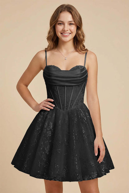 White Cowl Neck Sequin Satin Corset Homecoming Dresses