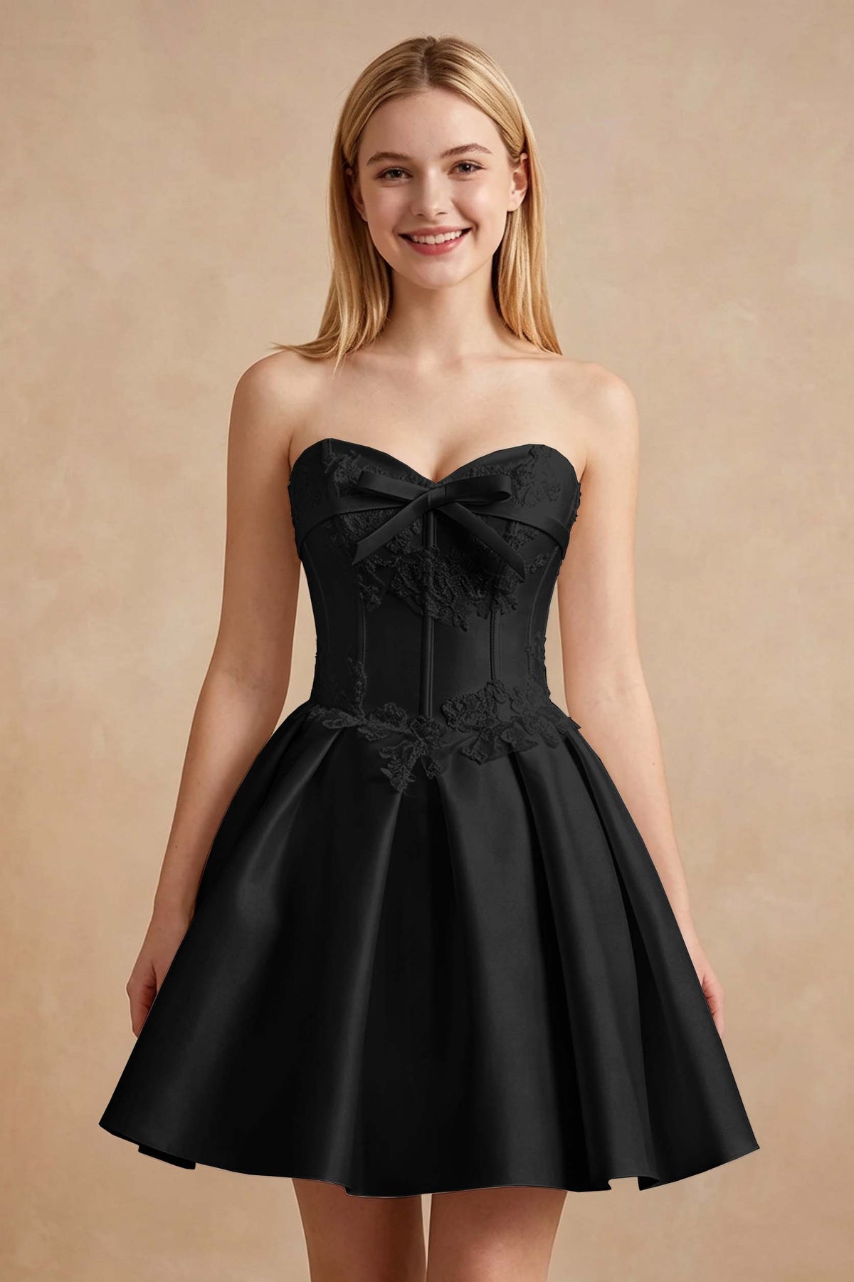 White Strapless Satin Corset Short Homecoming Dresses with Bow