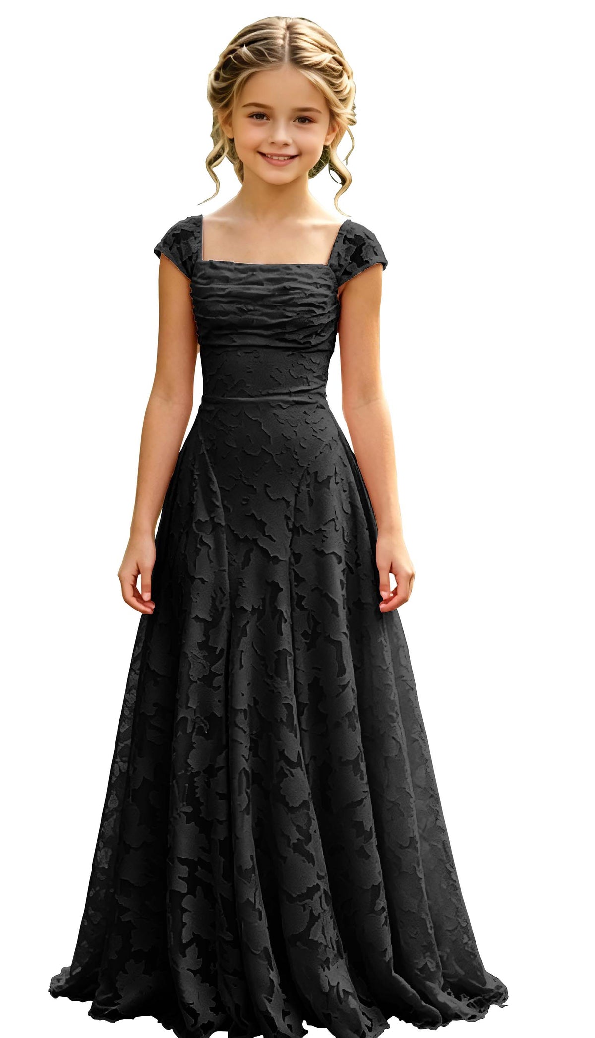 Elegance Blush Pink Lace Cap Sleeve A-Line Flower Girl Dress with Lace-Up Back