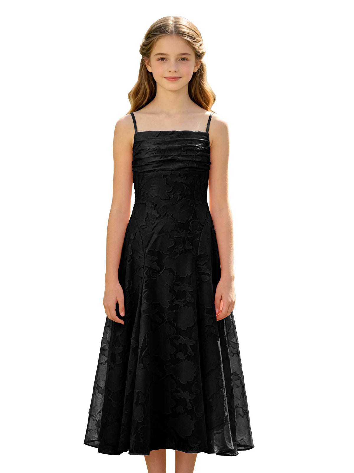 Elegant Pink Floral Jacquard A-Line Flower Girl Dress with Spaghetti Straps