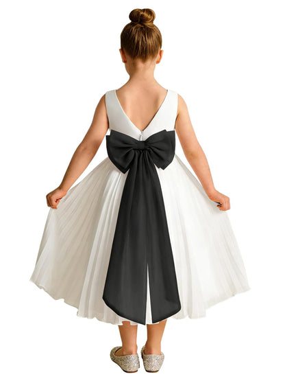 Elegant A-Line Pleated Chiffon Flower Girl Dress with Big Bow Sash