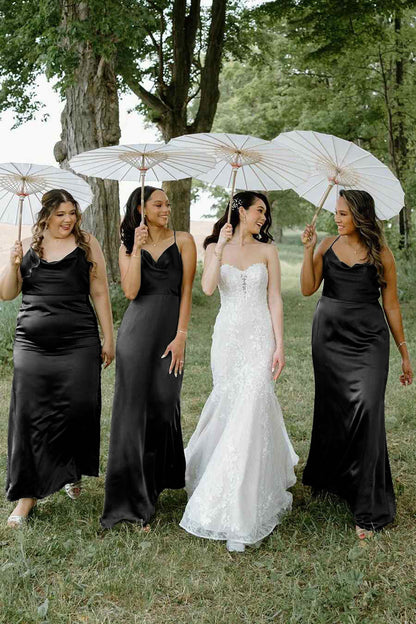 Hunter Green Cowl Neck Sheath Sleeveless Satin Bridesmaid Dresses