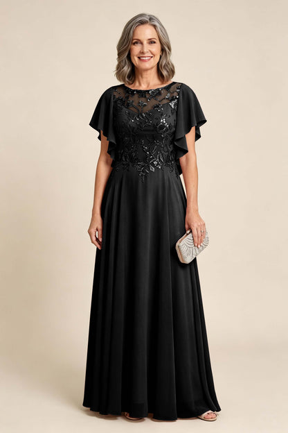 Lilac Scoop Neck Flutter Sleeve Lace Appliques Chiffon Mother Dresses