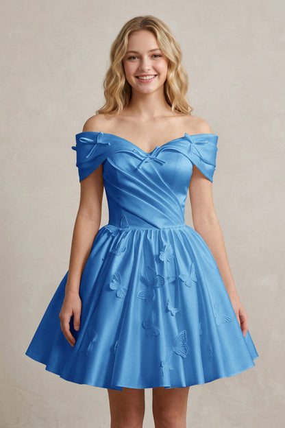 A Line Off Shoulder Ivory Satin Short Homecoming Dresses