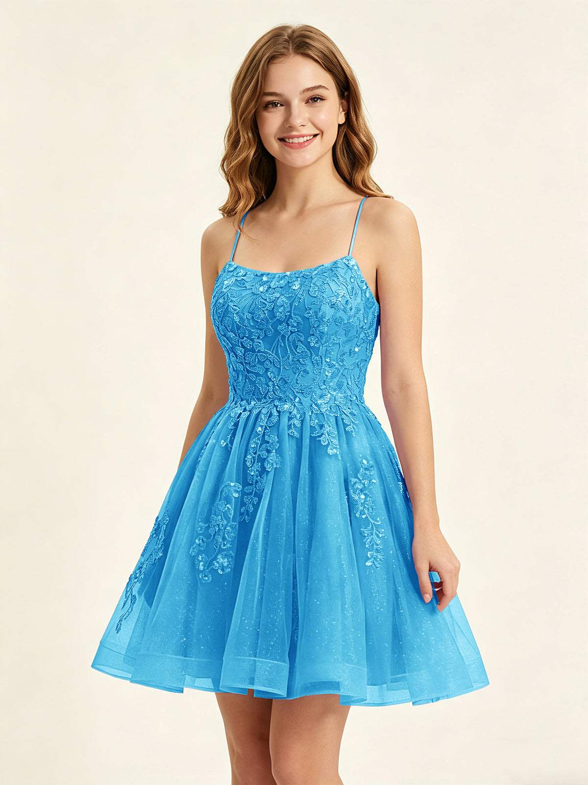 A Line Sequins Lilac Tulle Homecoming Dresses with Appliques